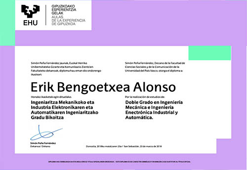 Ereduzko diploma baten irudia