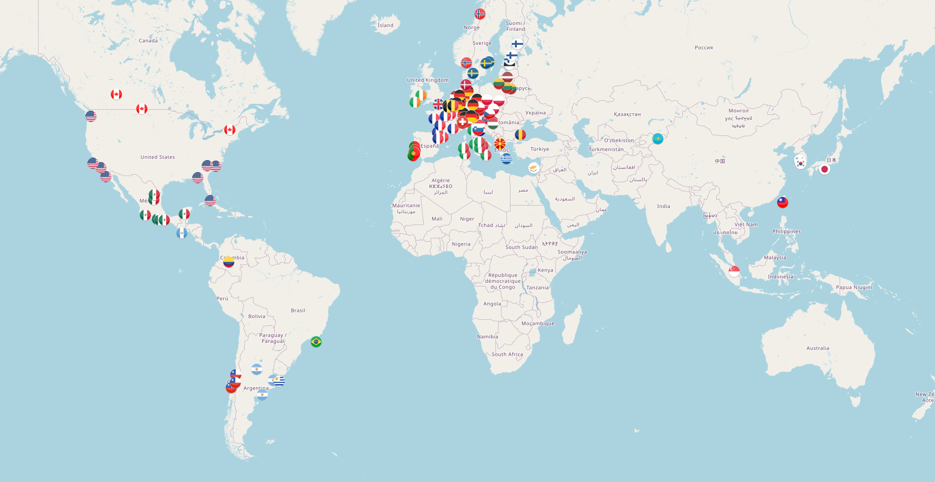Mapa interactivo donde se recogen las ciudades de las universidades de destino